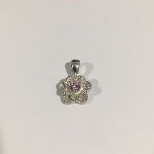 Sophia Fiori Silver Flower Charm With Pink Stone